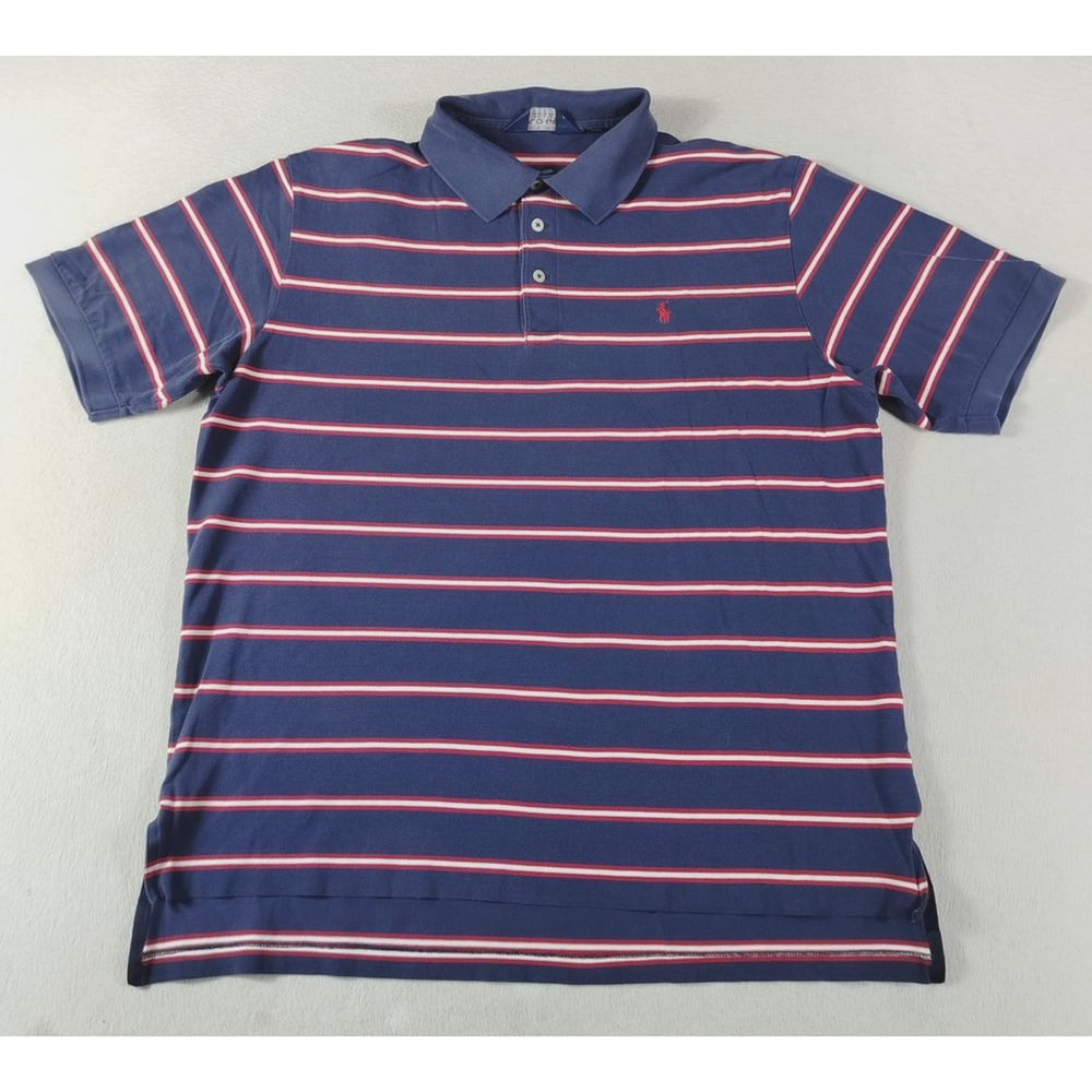 Polo Golf Ralph Lauren Polo Shirt Mens Large Blue Stripe Pima Cotton Pony Preppy